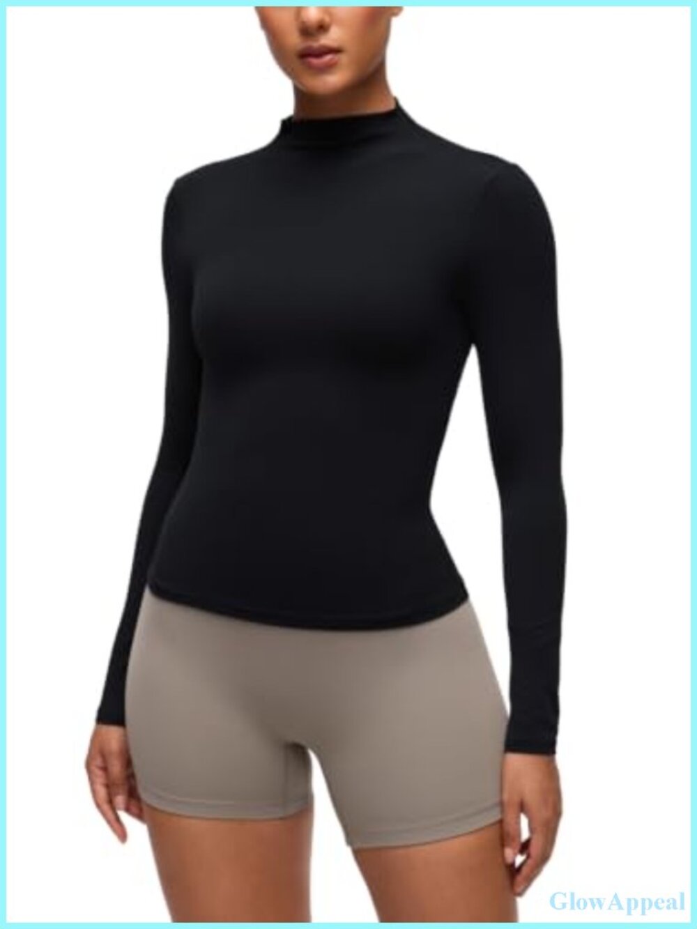 Mock Neck Long Sleeve Fitted Top Soft Stretch Breathable
